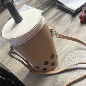 Stylish Tan and White Bubble Tea Crossbody Bag
